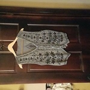 Gray embroidered boho vest